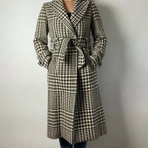 J.Crew Wool Blend Houndstooth Check Belted Wrap Trench Coat Classic 8 - Picture 6 of 16